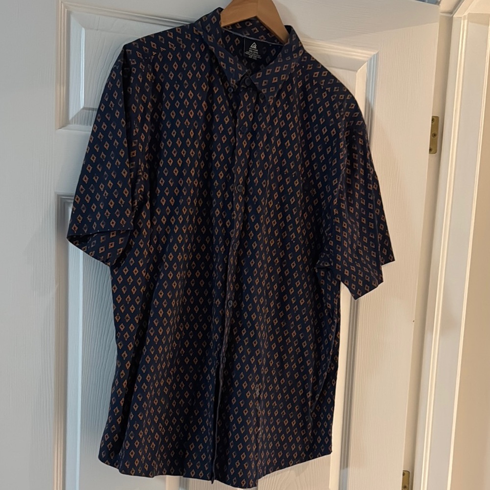 Casual Blue and Orange Button Down Shirt